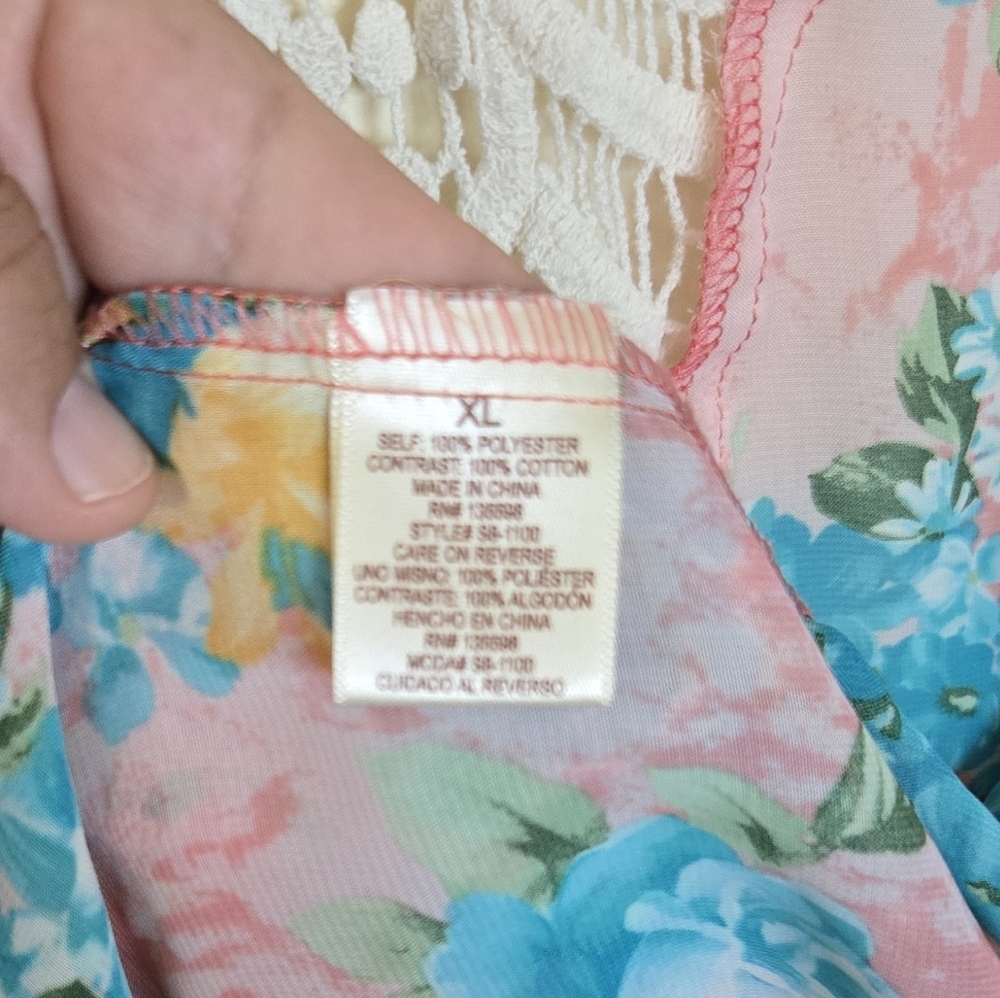 Liberty Love Floral Kimono with Lace Trim Size XL - Picture 3 of 3